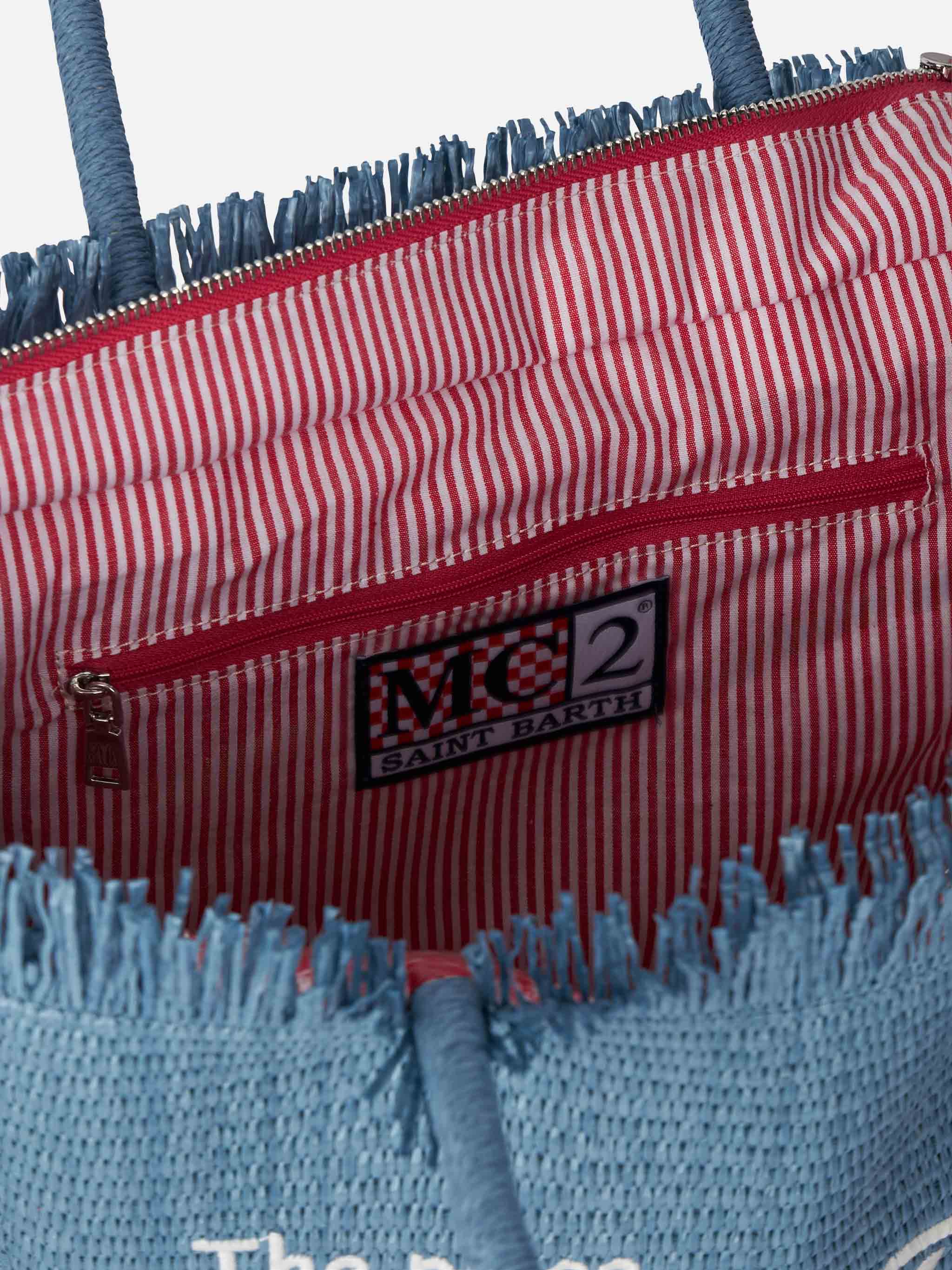 Borsa a spalla Vanity effetto paglia in denim blu