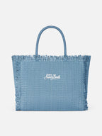Borsa a spalla Vanity effetto paglia in denim blu