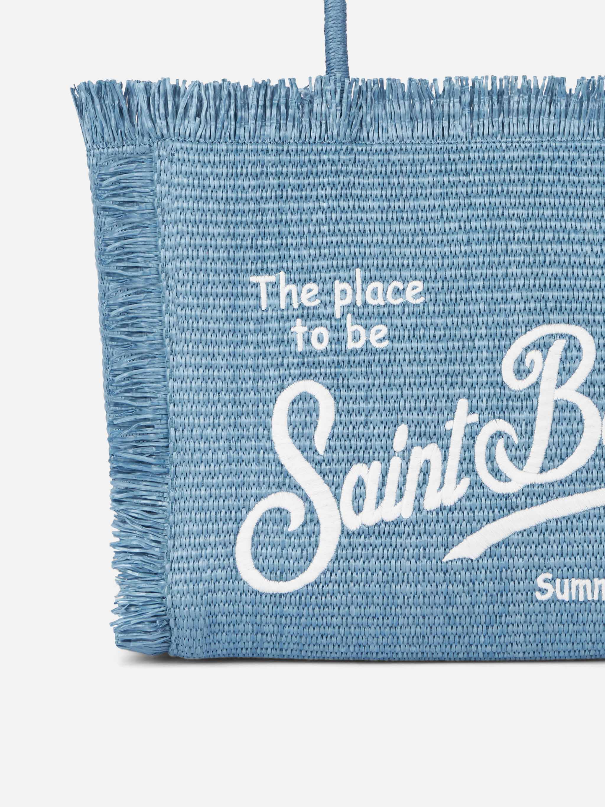 Borsa a spalla Vanity effetto paglia in denim blu