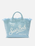 Borsa Vanity regular in lino azzurro tinta unita