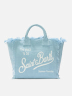 Borsa Vanity regular in lino azzurro tinta unita