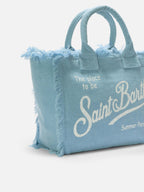 Borsa Vanity regular in lino azzurro tinta unita