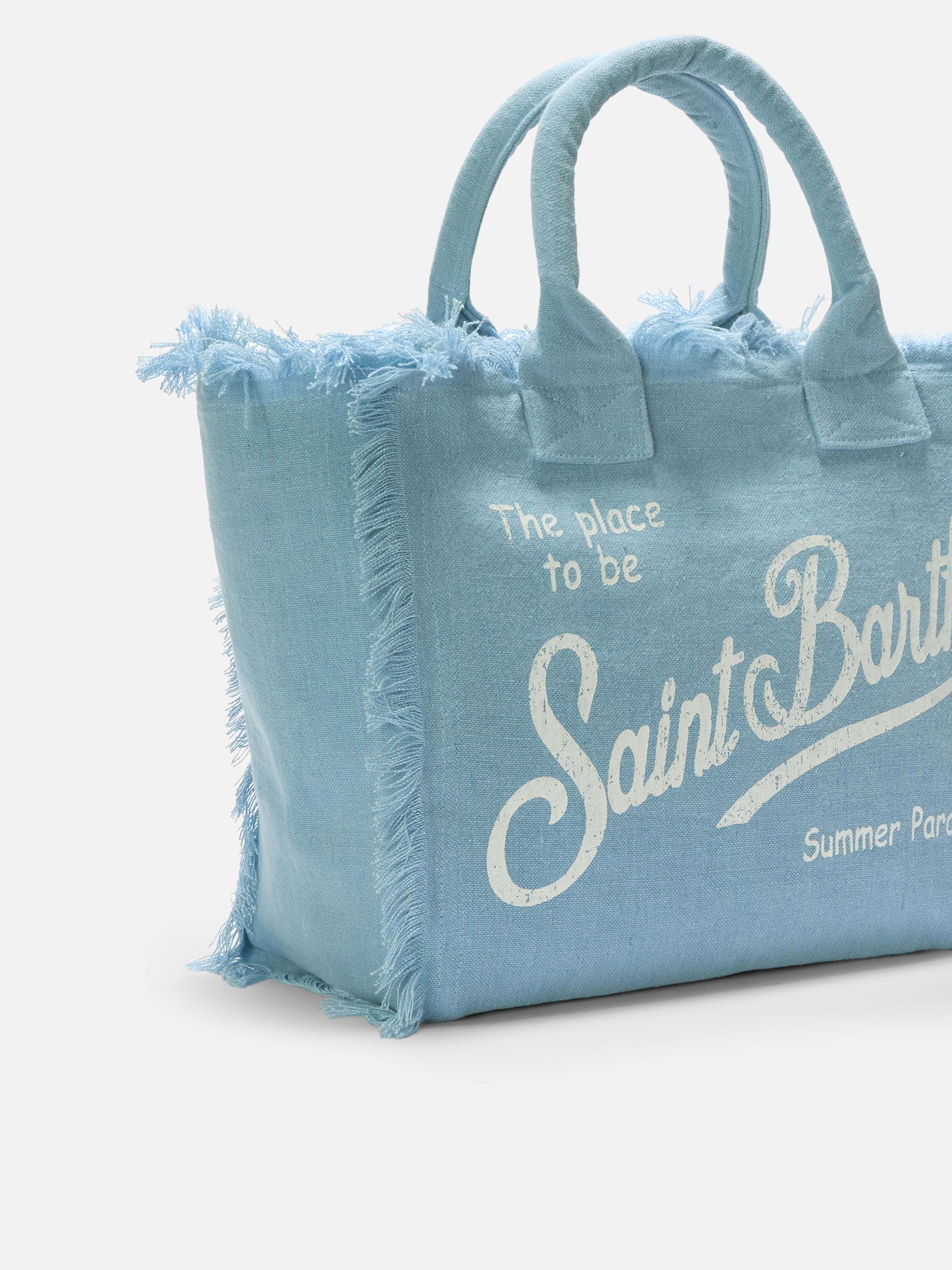 Borsa Vanity regular in lino azzurro tinta unita