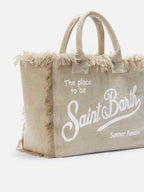 Borsa Vanity regular in lino beige tinta unita