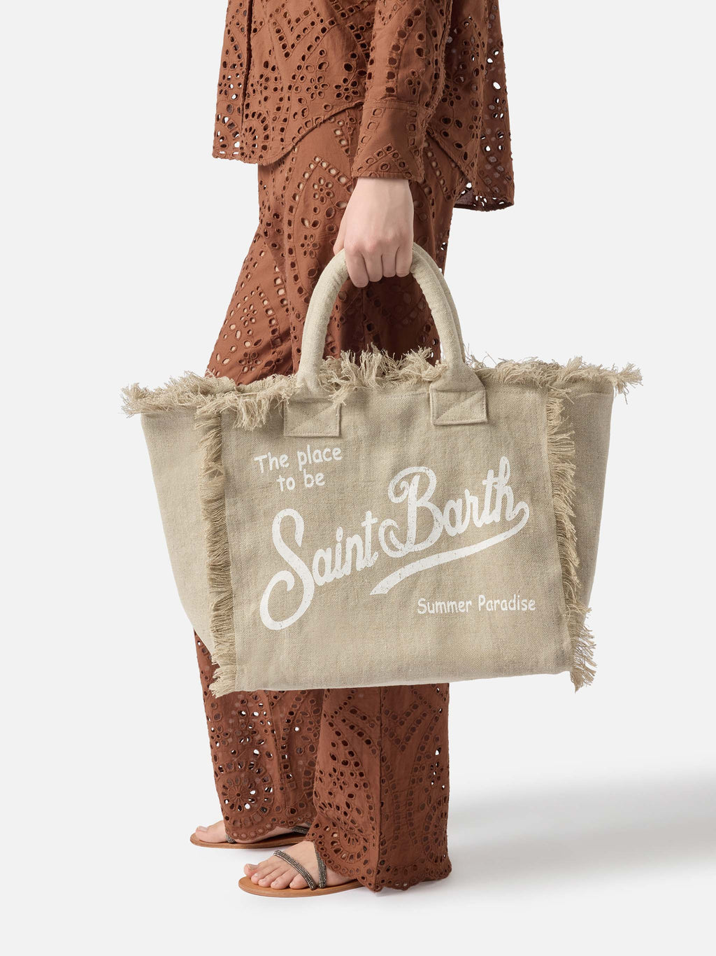 Borsa Vanity regular in lino beige tinta unita