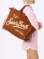 Borsa a spalla Vanity in 100% LINO marrone