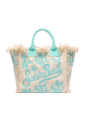 Borsa a spalla Vanity Rug  in cotone verde acqua e bianco