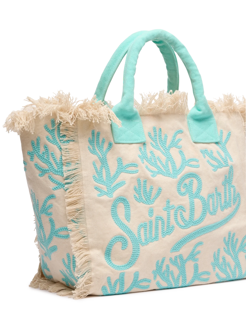 Borsa a spalla Vanity Rug  in cotone verde acqua e bianco