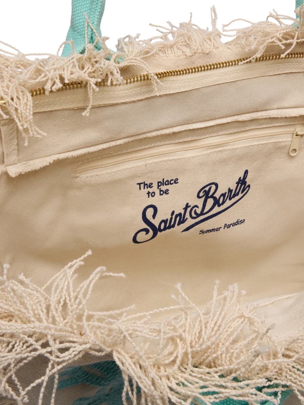Borsa a spalla Vanity Rug  in cotone verde acqua e bianco