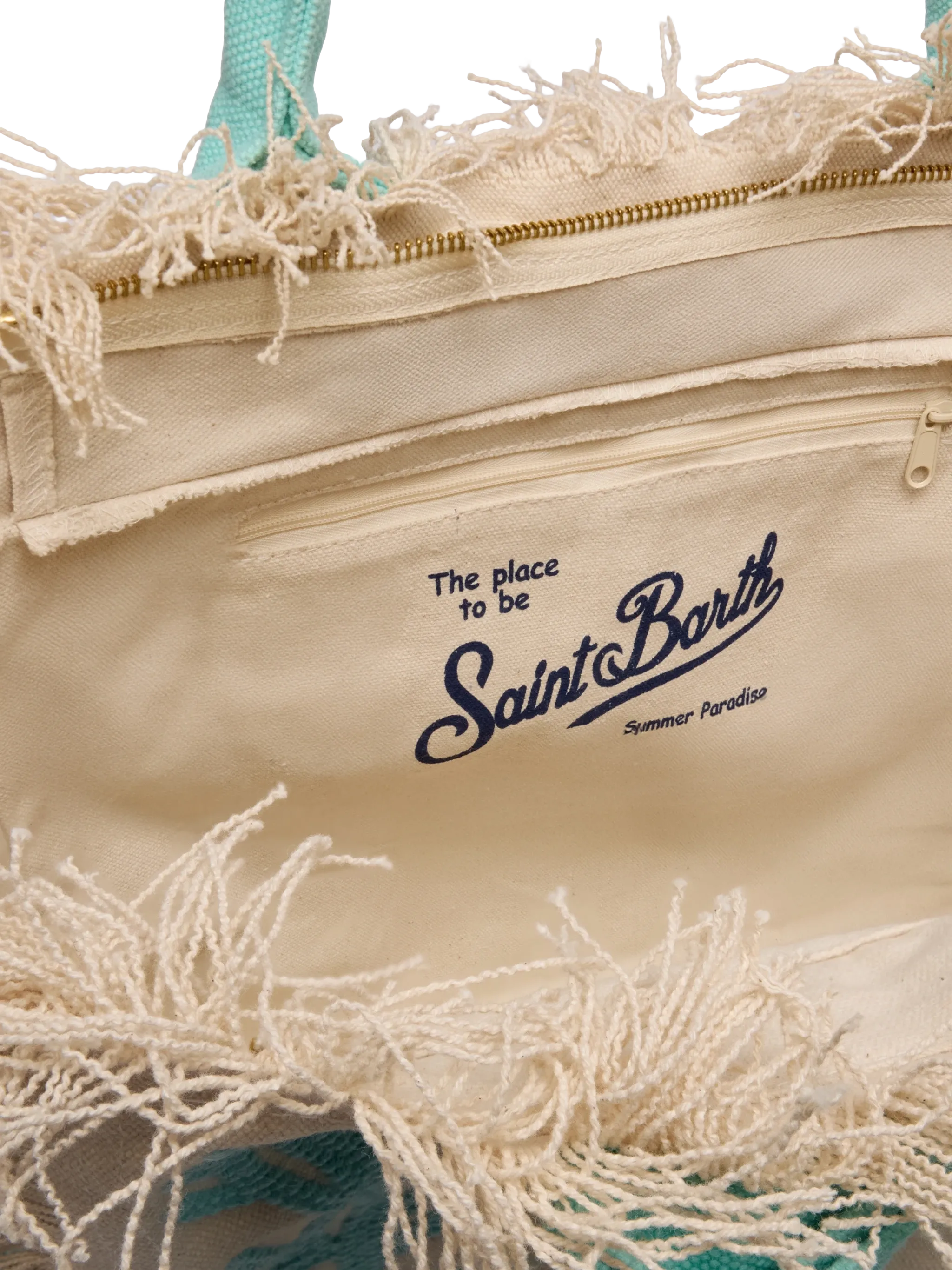 Borsa a spalla Vanity Rug  in cotone verde acqua e bianco