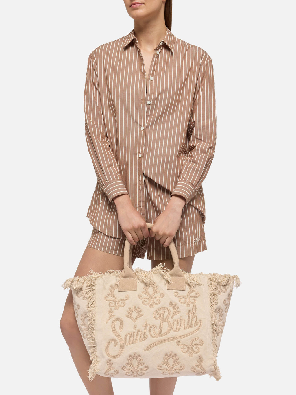 Borsa Vanity regular in canvas con ricamo lily tufting beige