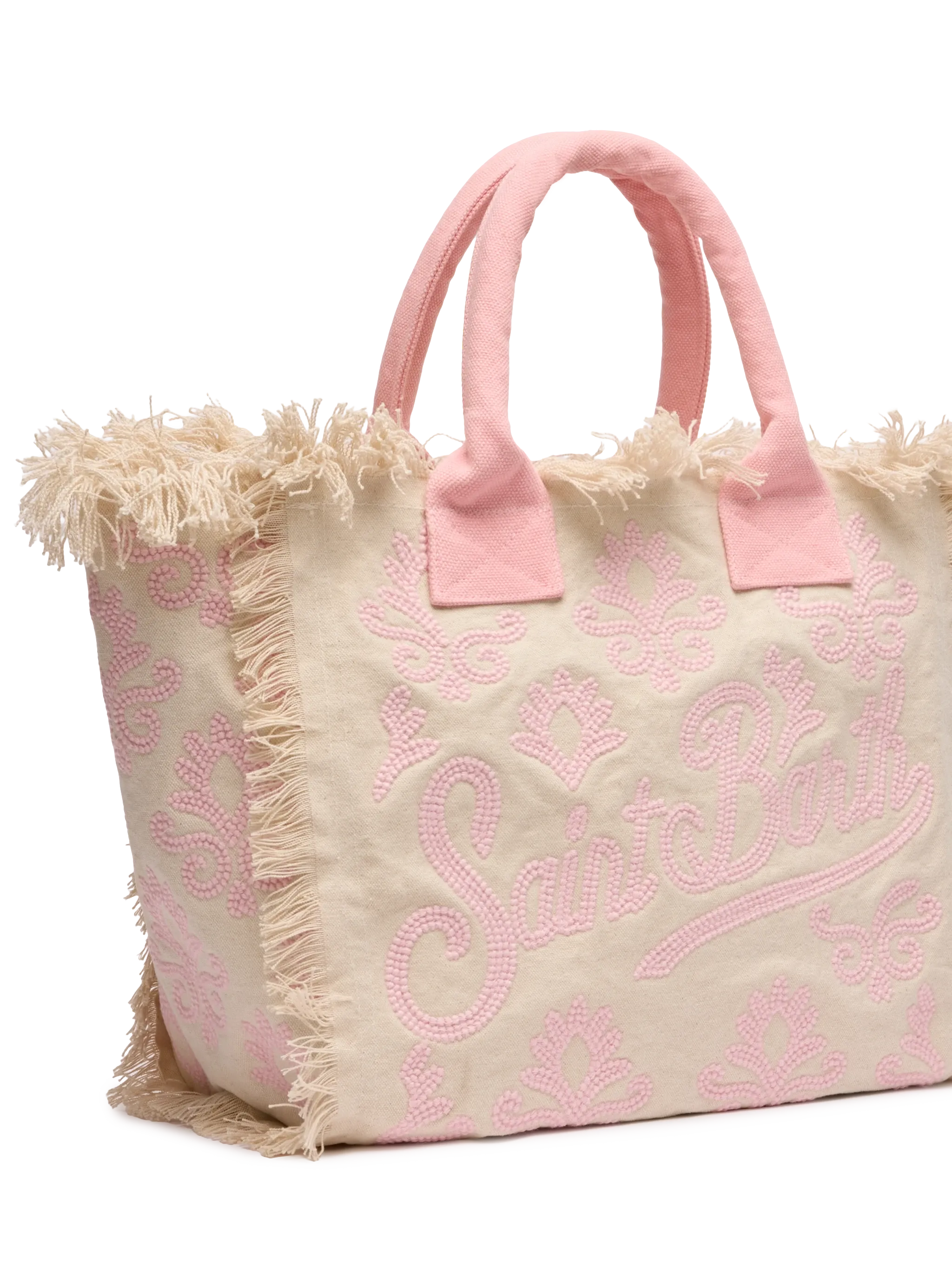 Borsa a spalla Vanity Rug  in cotone rosa e bianco