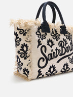 Borsa Vanity regular in canvas con ricamo lily tufting blu