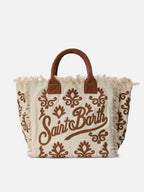 Borsa Vanity regular in canvas con ricamo lily tufting marrone