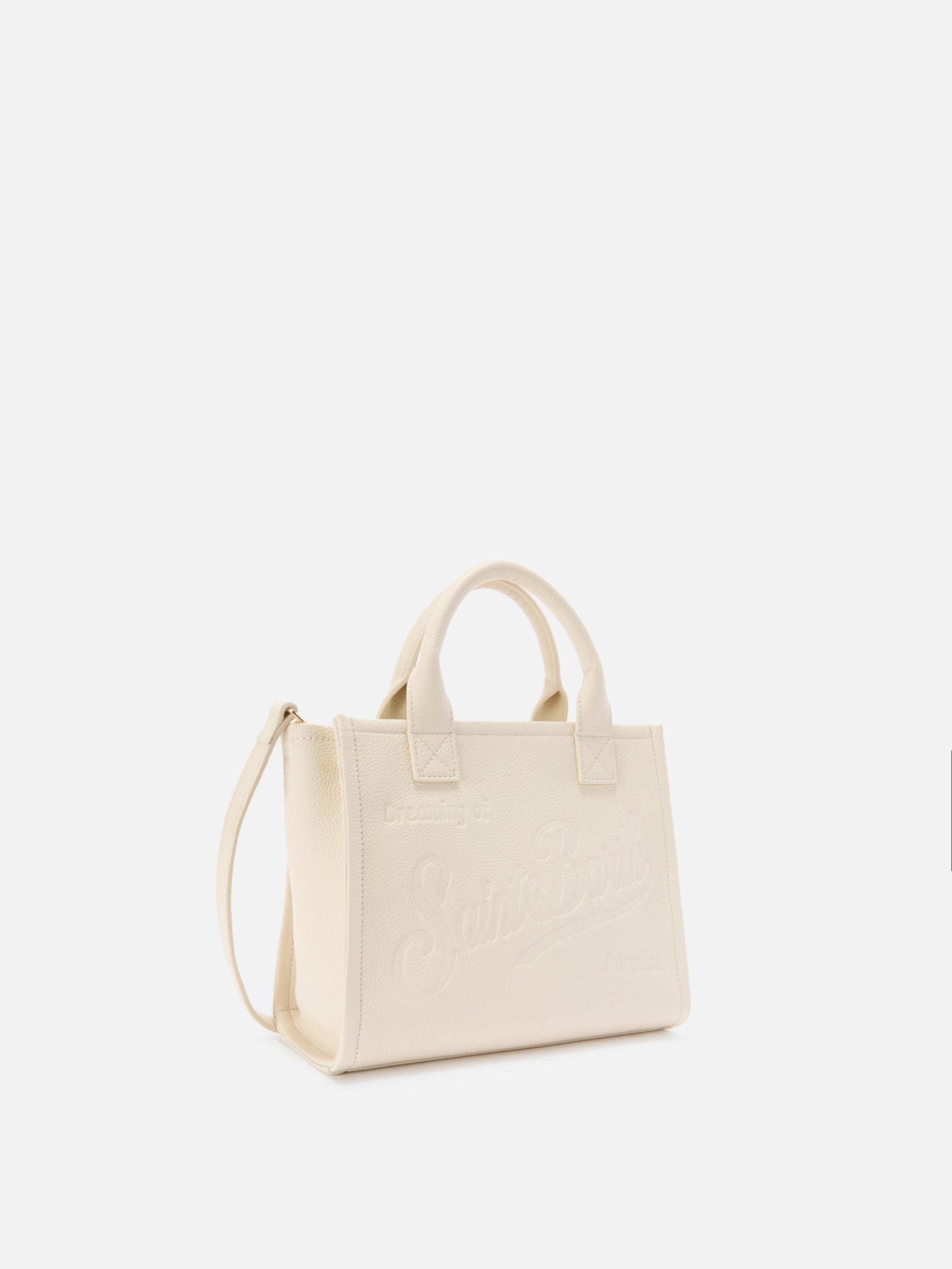 Borsa Vanity medium in pelle martellata avorio