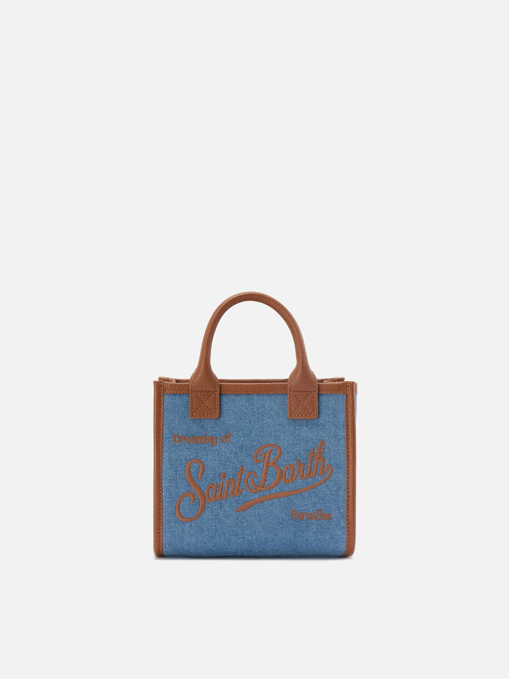 Borsa Vanity mini in denim e pelle martellata