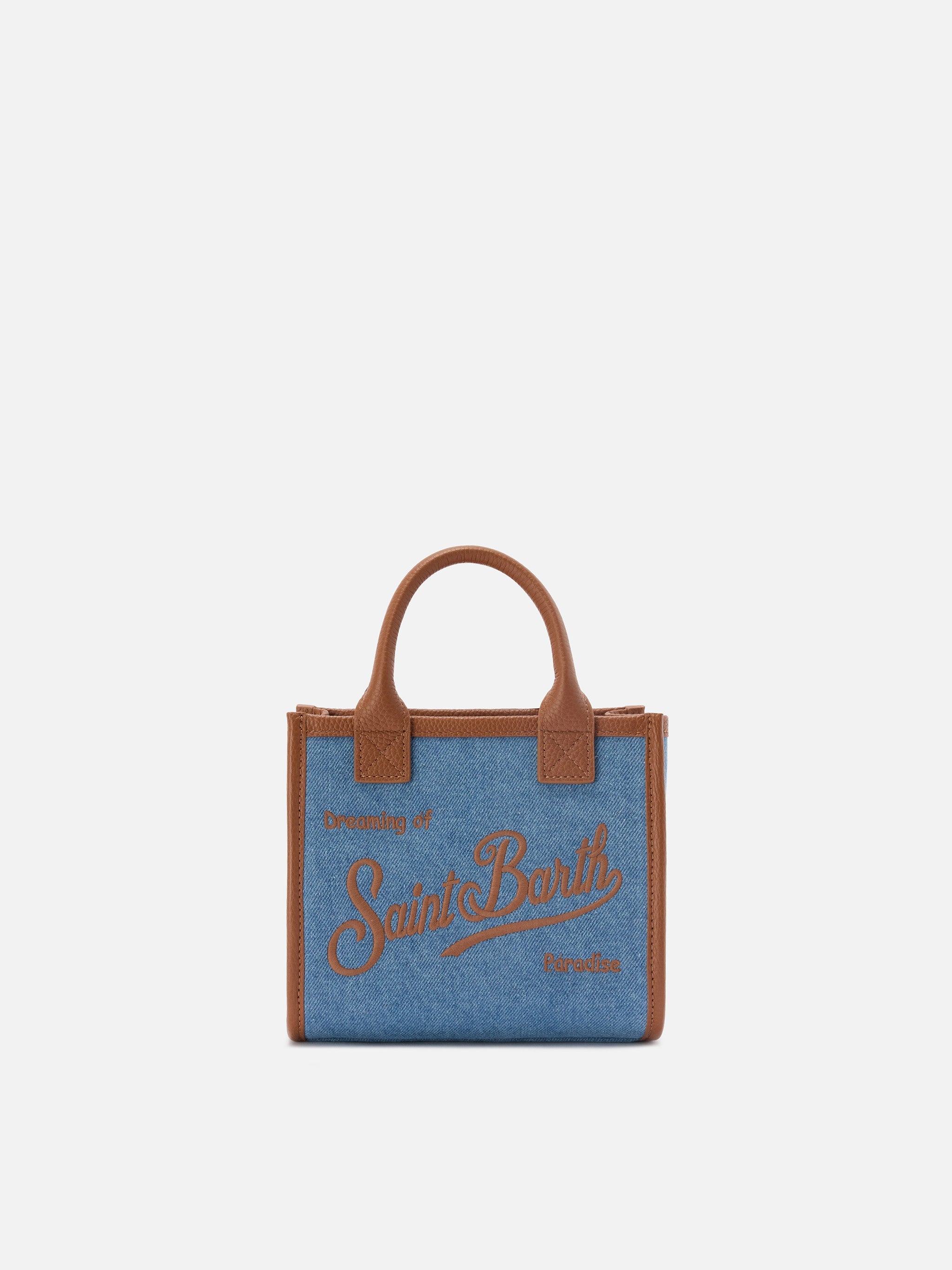 Borsa Vanity mini in denim e pelle martellata