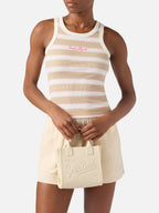 Borsa Vanity mini in pelle martellata avorio