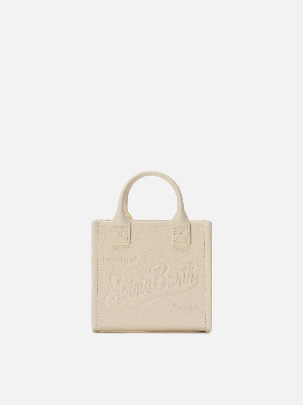 Borsa Vanity mini in pelle martellata avorio