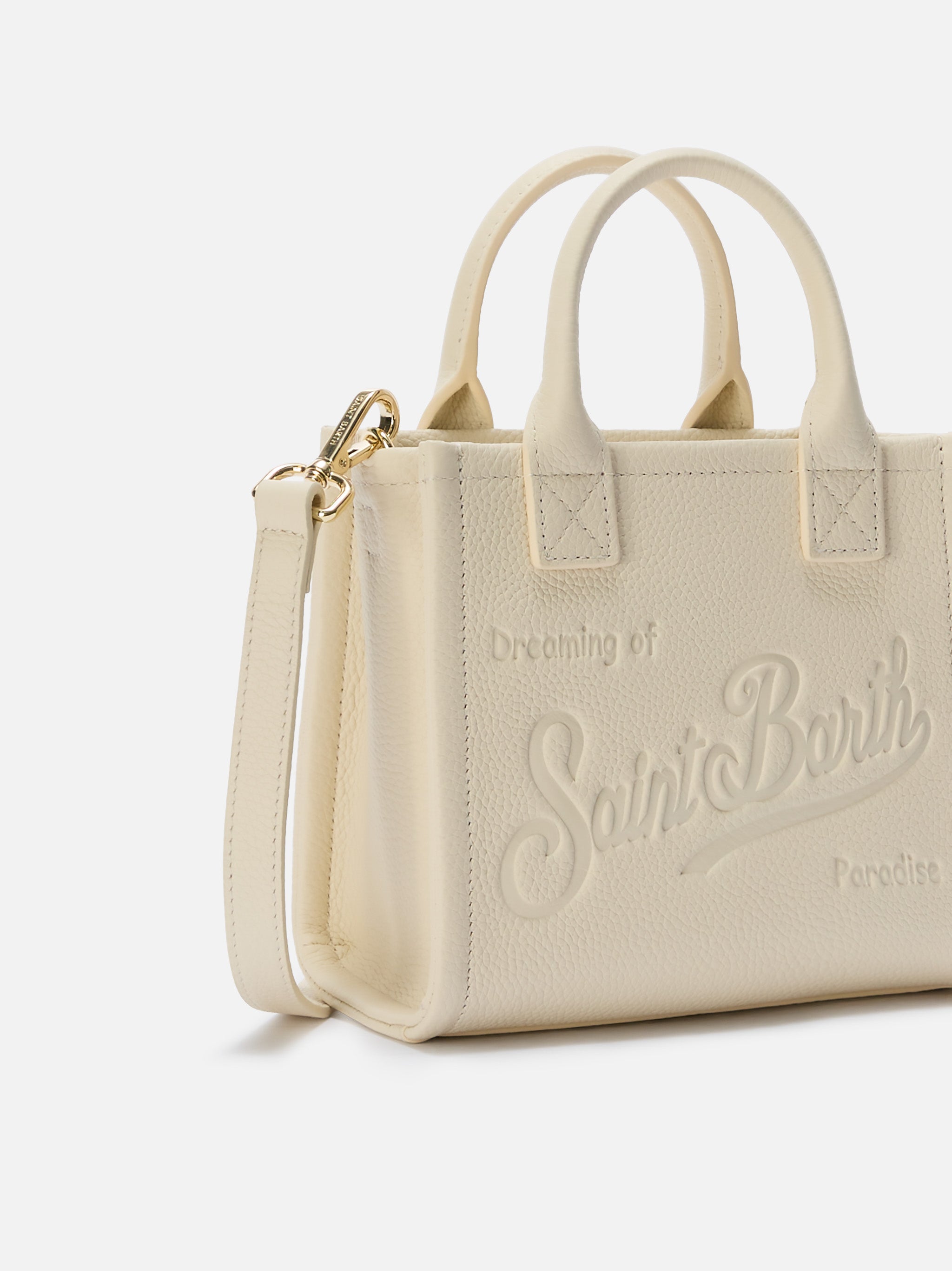 Borsa Vanity mini in pelle martellata avorio