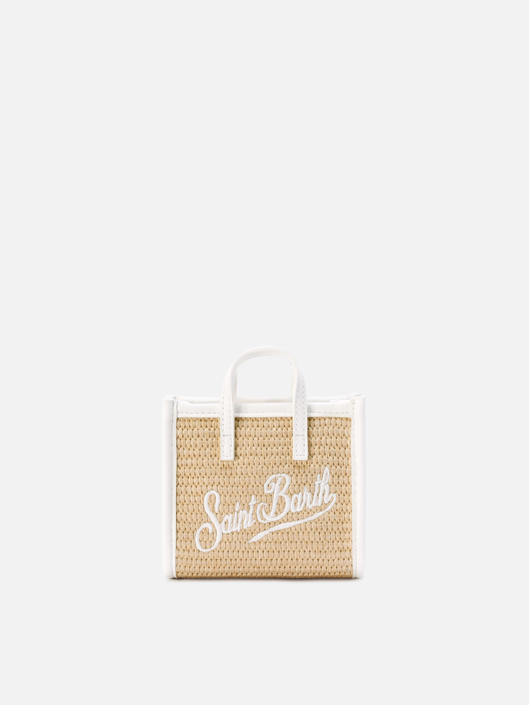 Borsa Vivian micro effetto paglia con logo bianco ricamato