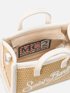Borsa Vivian micro effetto paglia con logo bianco ricamato