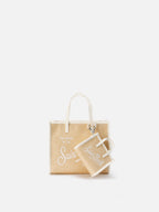 Borsa Vivian micro effetto paglia con logo bianco ricamato