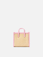 Borsa Vivian micro effetto raffia con logo rosa ricamato
