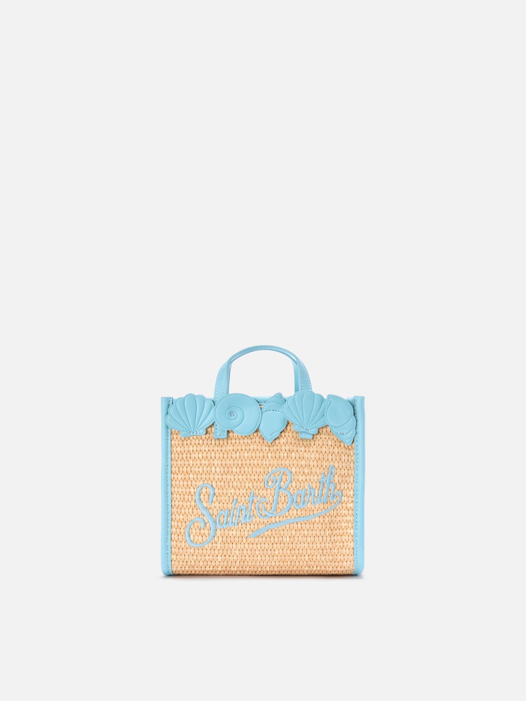 Borsa Vivian mini in tessuto effetto paglia con ricami decorativi