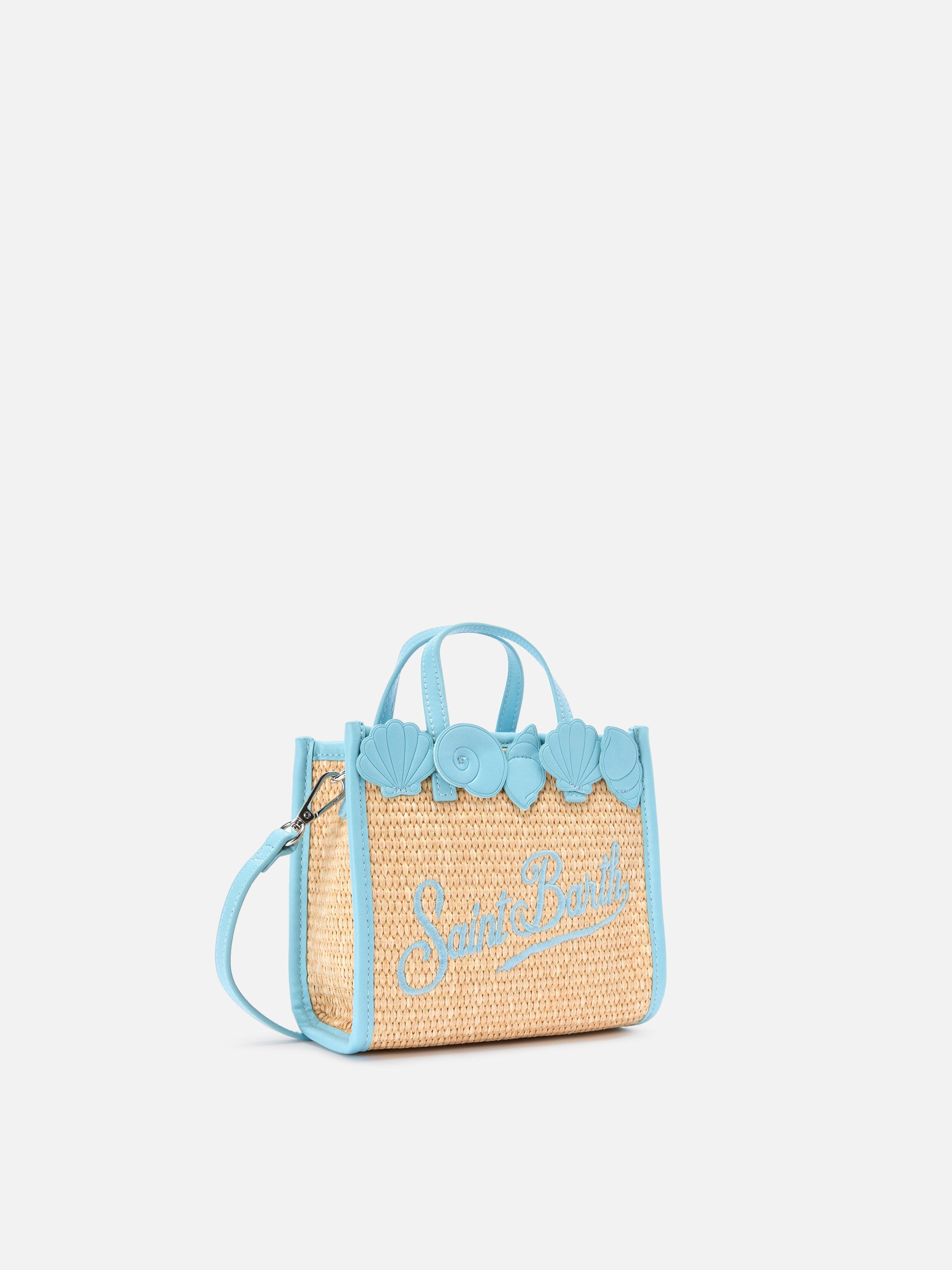 Borsa Vivian mini in tessuto effetto paglia con ricami decorativi
