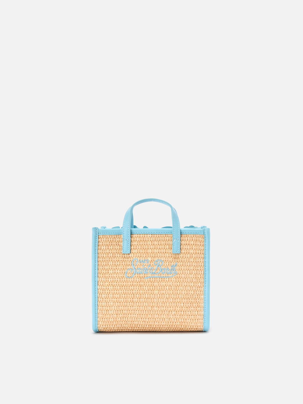 Borsa Vivian mini in tessuto effetto paglia con ricami decorativi