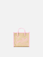 Borsa Vivian mini in tessuto effetto paglia con logo rosa ricamato