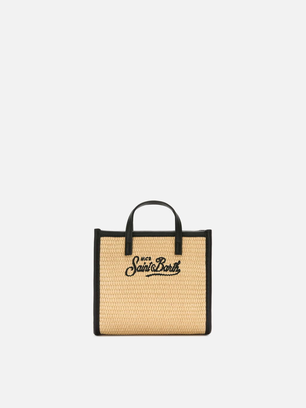 Borsa Vivian mini in tessuto effetto paglia con logo nero ricamato