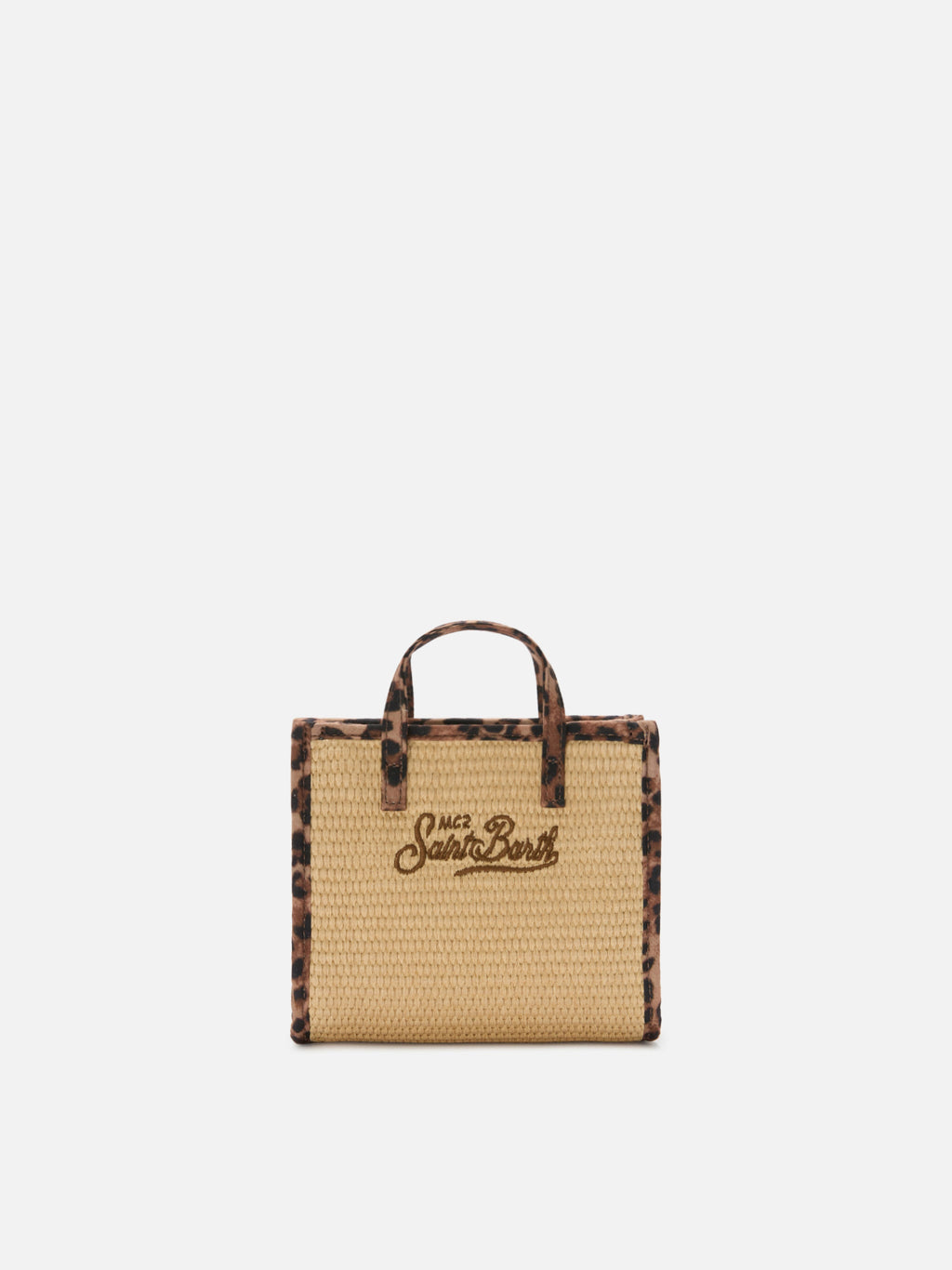 Borsa Vivian mini in tessuto effetto paglia con profili leopardati