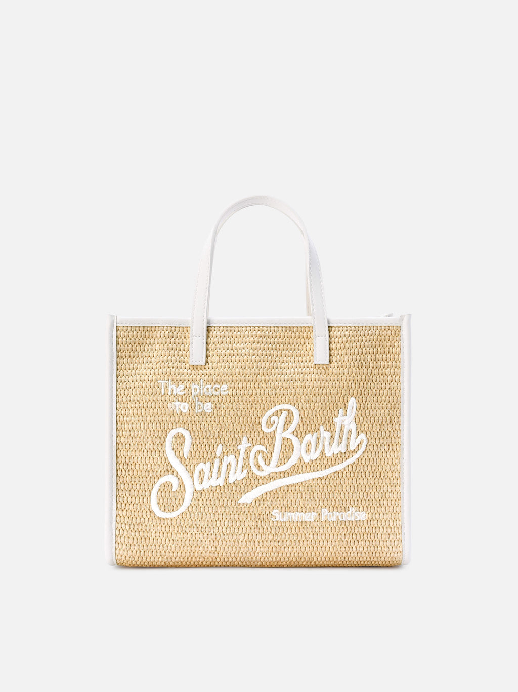 Borsa Vivian medium effetto paglia con logo bianco ricamato