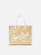 Borsa Vivian medium effetto paglia con logo bianco ricamato