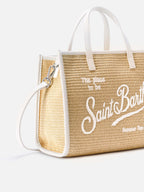 Borsa Vivian medium effetto paglia con logo bianco ricamato