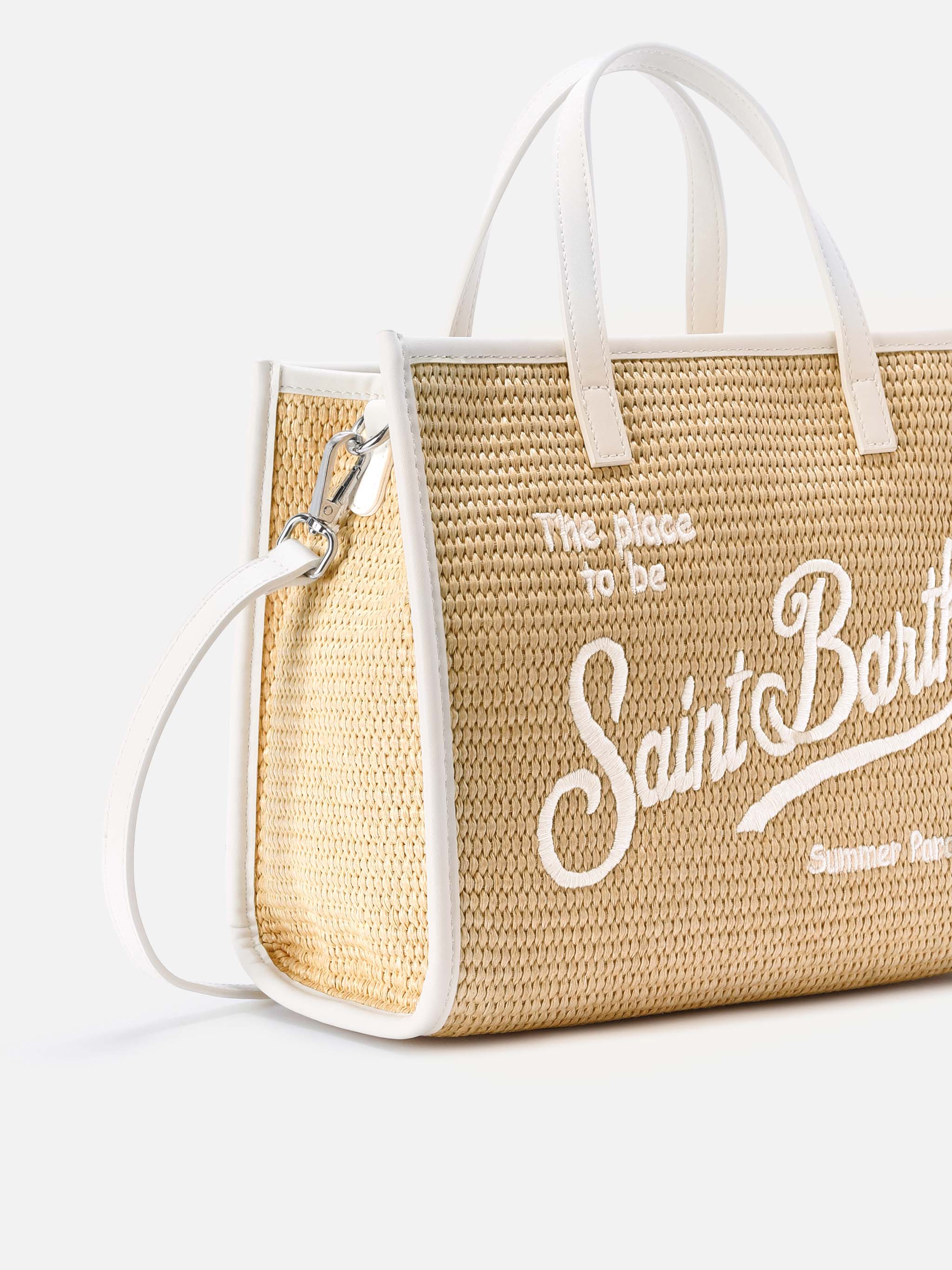 Borsa Vivian medium effetto paglia con logo bianco ricamato