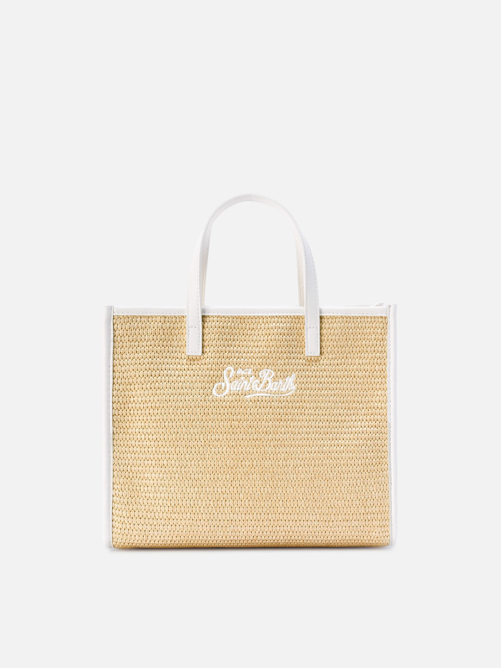 Borsa Vivian medium effetto paglia con logo bianco ricamato