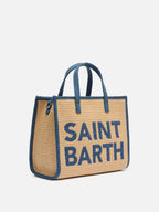 Borsa Vivian Mid Straw beige effetto paglia con patch denim