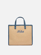 Borsa Vivian Mid Straw beige effetto paglia con patch denim