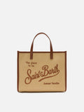 Borsa Vivian medium effetto paglia con logo marrone ricamato
