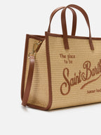 Borsa Vivian medium effetto paglia con logo marrone ricamato