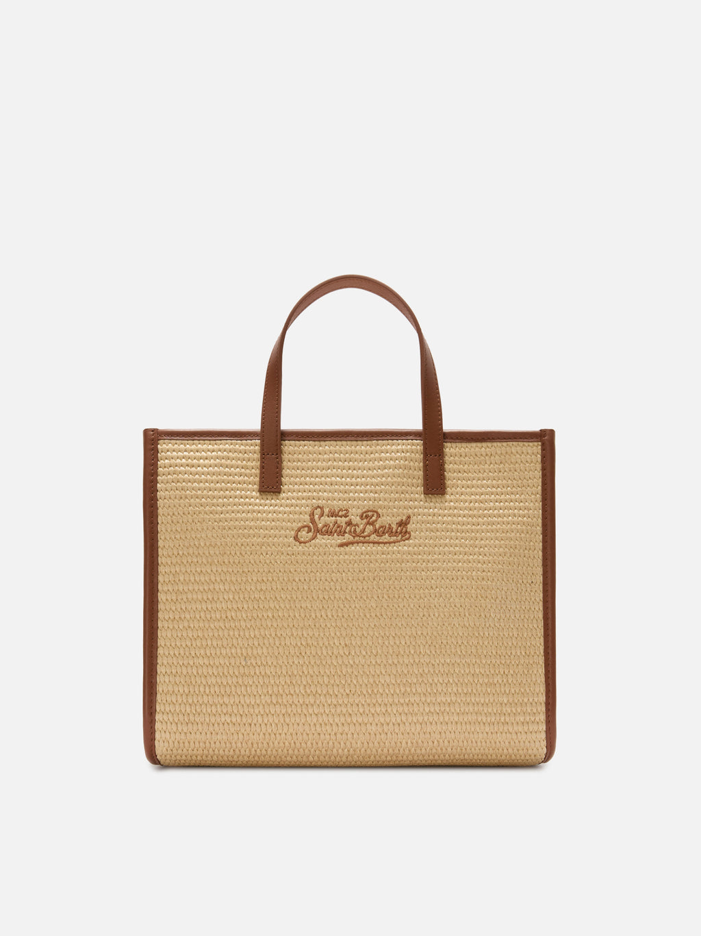 Borsa Vivian medium effetto paglia con logo marrone ricamato