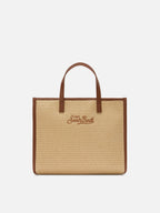 Borsa Vivian medium effetto paglia con logo marrone ricamato