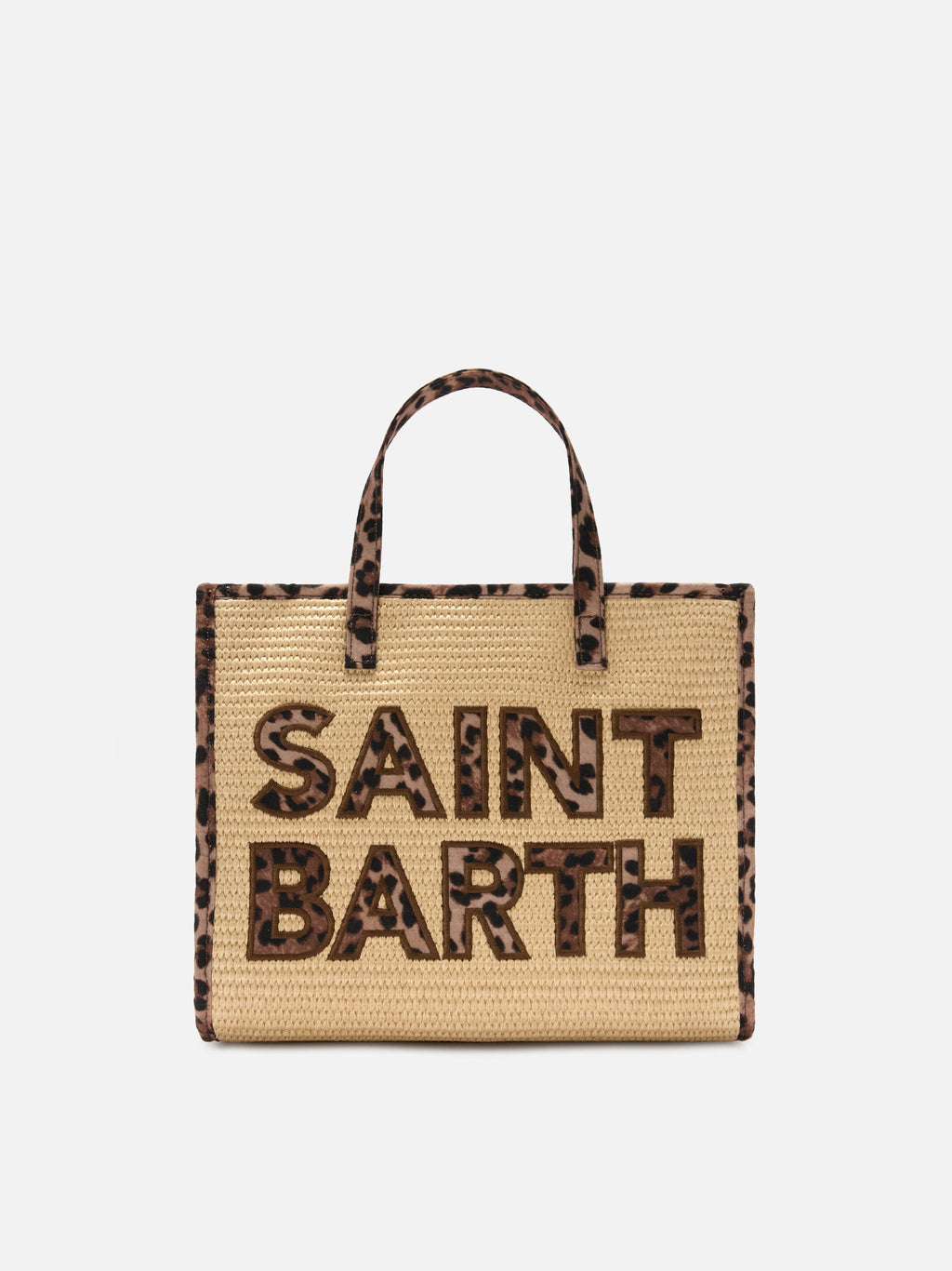 Borsa Vivian medium effetto raffia con patch logo leopardate