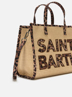Borsa Vivian medium effetto raffia con patch logo leopardate