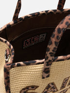 Borsa Vivian medium effetto raffia con patch logo leopardate