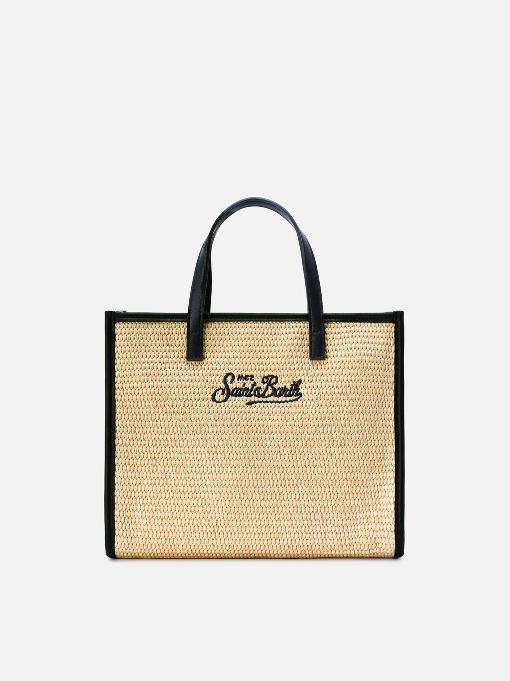 Borsa Vivian medium effetto raffia con logo nero ricamato