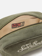 Beauty Bag Westwood in lino verde con logo ricamato